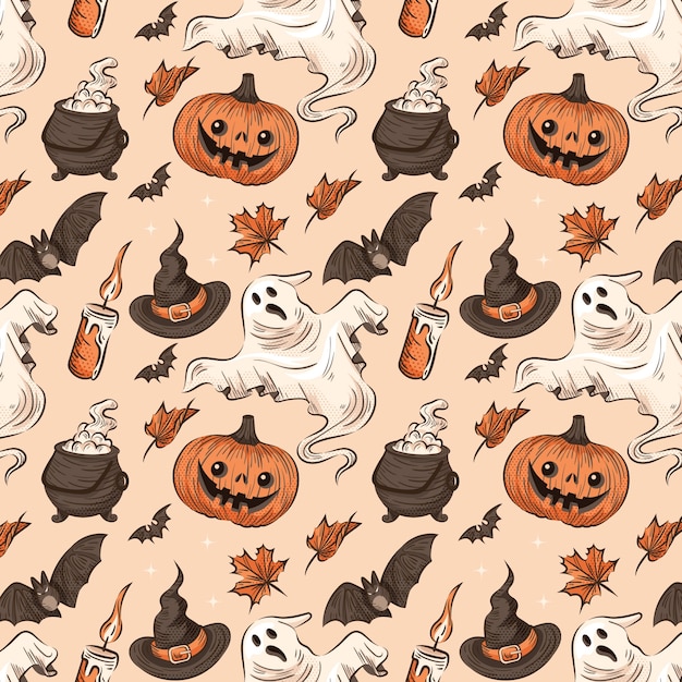 Hand drawn halloween vintage pattern design