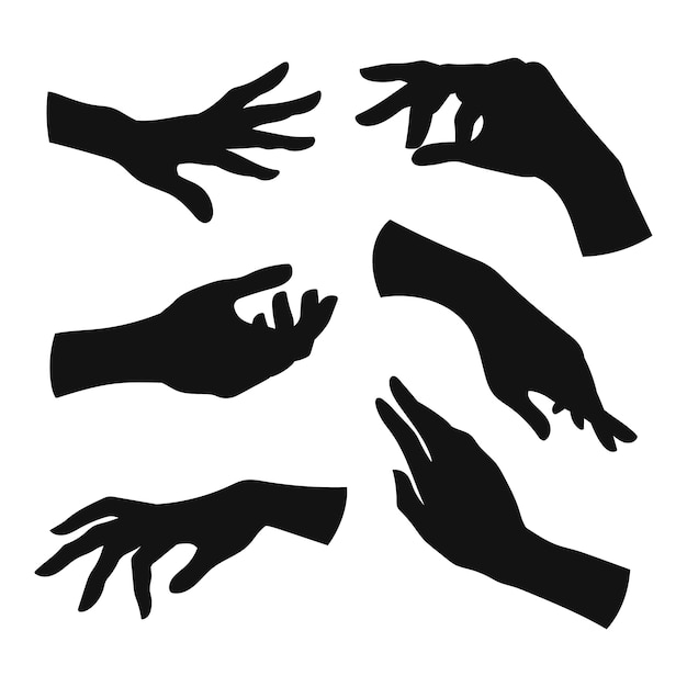 Vector hand drawn hand silhouette set