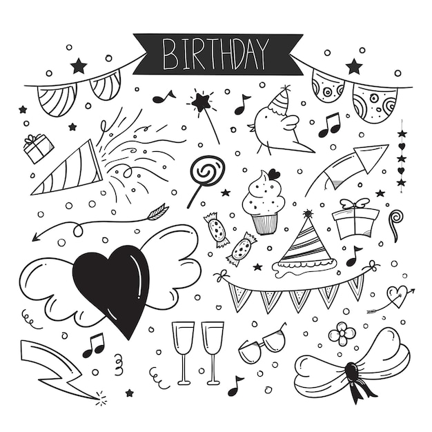 Hand drawn happy birthday doodle element