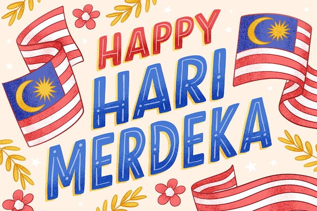 Vector hand drawn hari merdeka text illustration