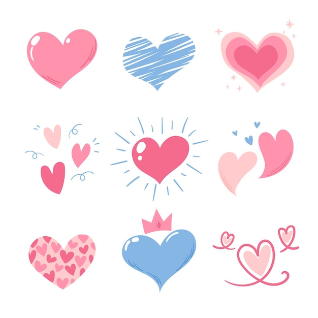 Vector hand drawn heart collection