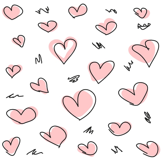 Vector hand drawn hearts seamless pattern continuous line drawing of a heart black and white