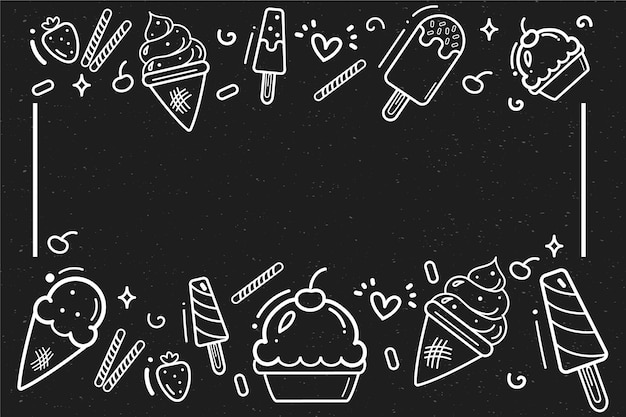 Hand drawn ice cream blackboard background