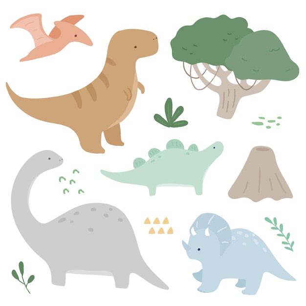 Hand drawn illustration of dinosaurs