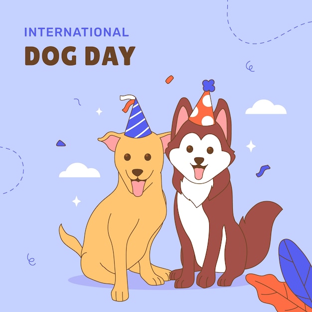 Hand drawn illustration for international dog day celebration