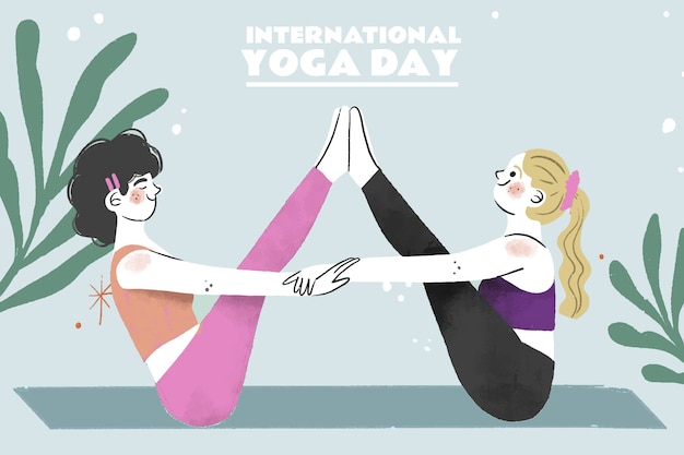 Hand drawn international yoga day illustration