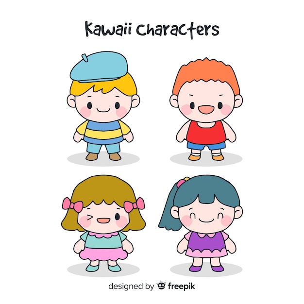 Hand drawn kawaii characters collection