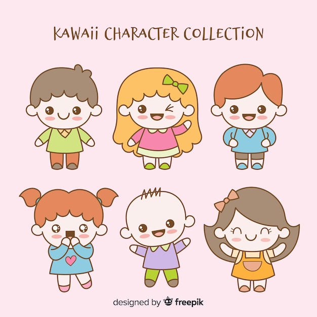 Vector hand drawn kawaii characters collection