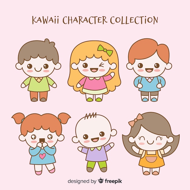 Hand drawn kawaii characters collection