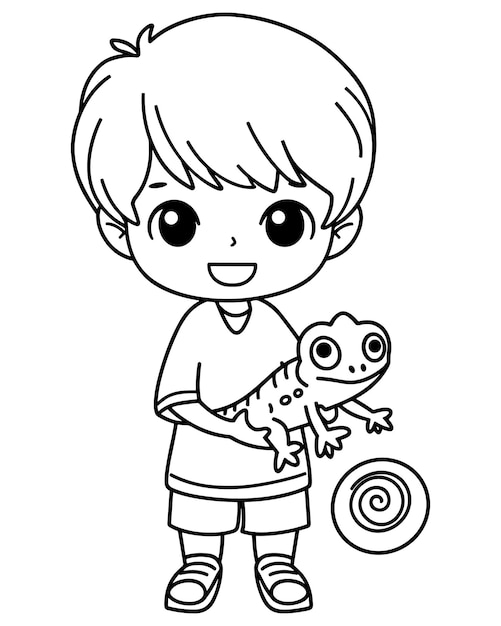 Vector hand drawn kawaii coloring book illustration for kids black and white illustration