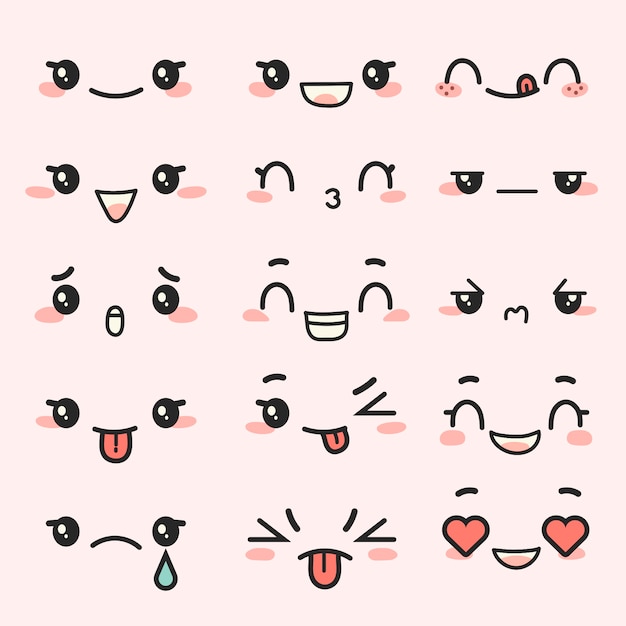 Hand drawn kawaii face collection