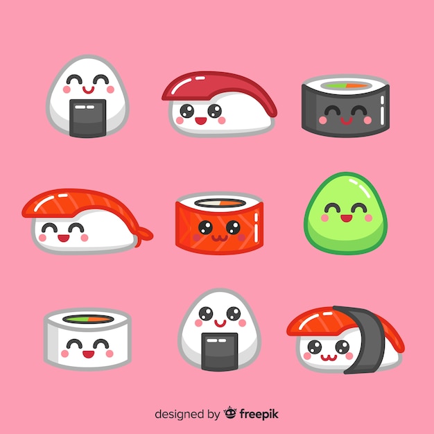 Hand drawn kawaii sushi pack