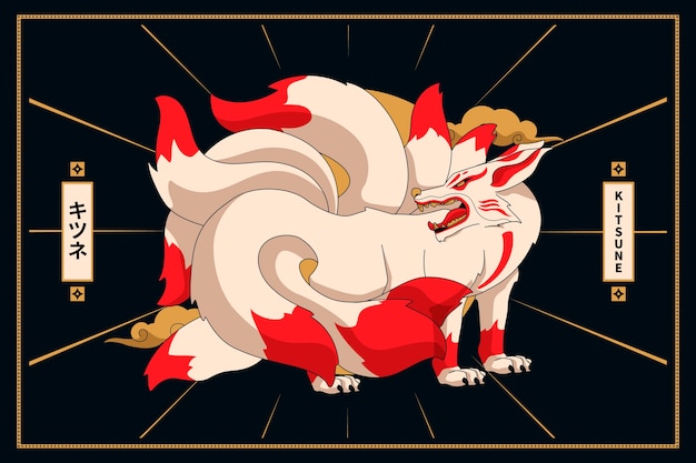 Vector hand drawn kitsune illustration