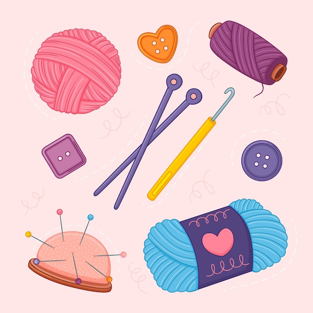 Vector hand drawn knitting elements collection