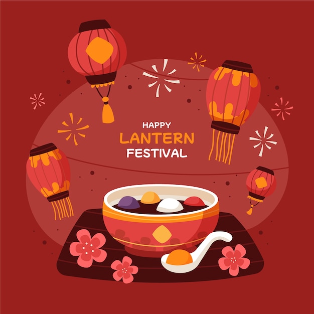 Vector hand drawn lantern festival illustration