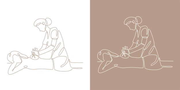 Vector hand drawn line art herbal thai massage