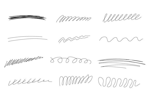 Vector hand drawn line set highlight underline strike through doodle pen stroke line template vector