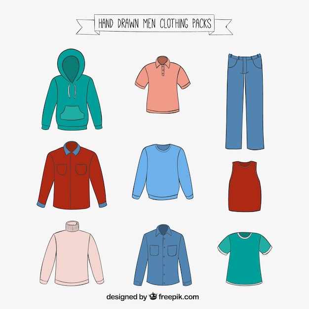 Hand drawn men clothing pack