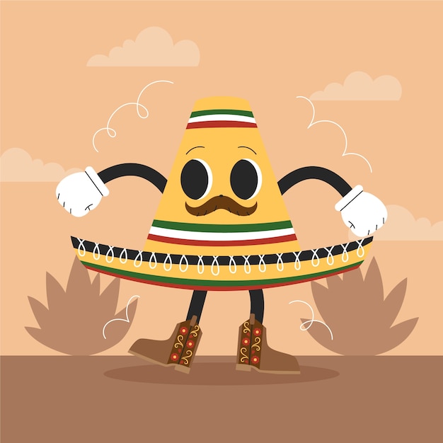 Vector hand drawn mexican hat cartoon illustration