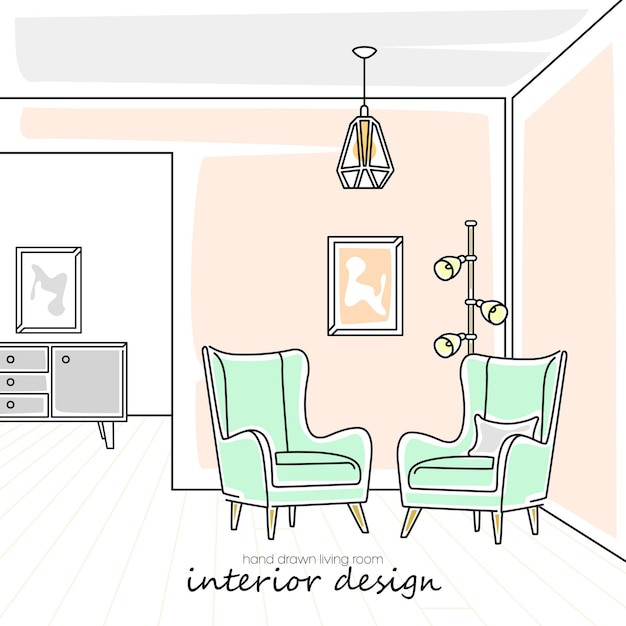 hand drawn modern living room