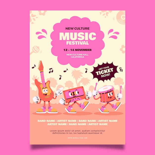 Vector hand drawn music festival poster template