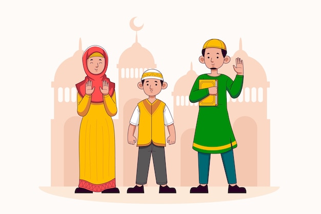 Hand drawn muslim people illustration