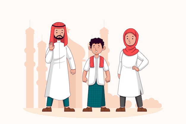 Hand drawn muslim people illustration