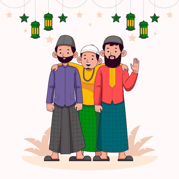 Hand drawn muslim people illustration