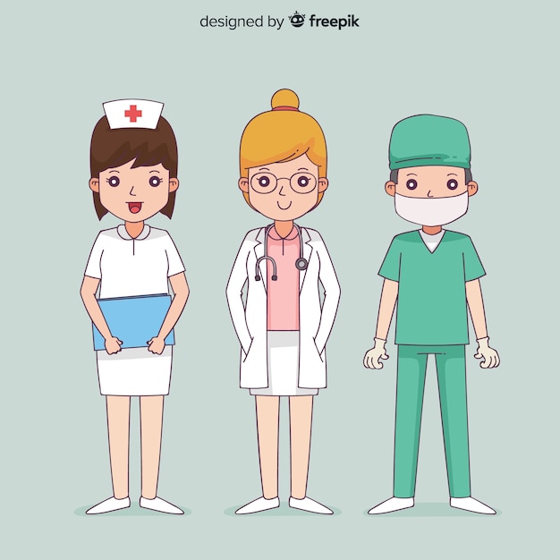 Vector hand drawn nurse team