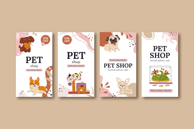 Vector hand drawn pet shop template design