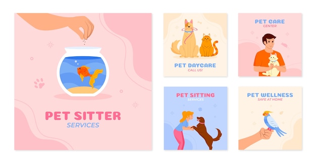 Vector hand drawn pet sitting instagram posts