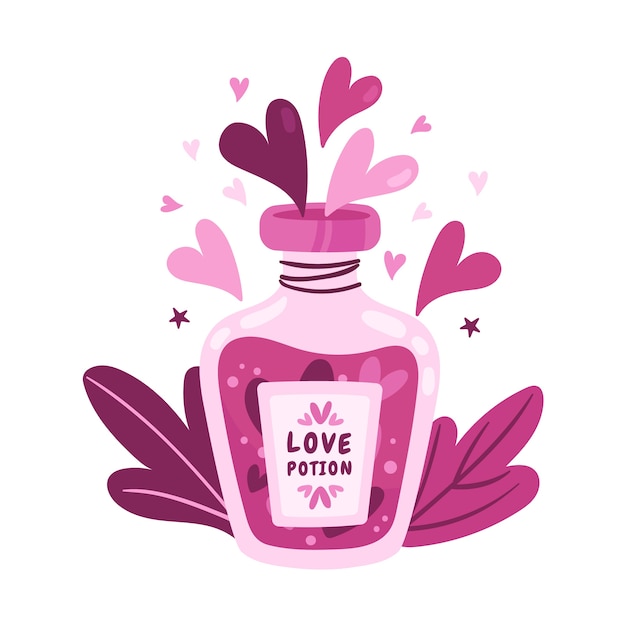 Hand drawn pink love potion illustrated