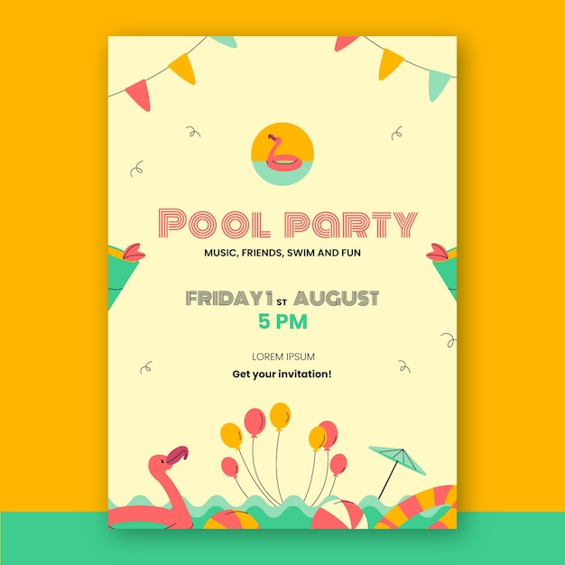 Hand drawn pool party poster with decorations