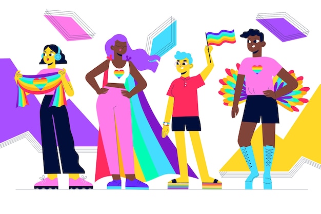 Vector hand drawn pride month people illustration