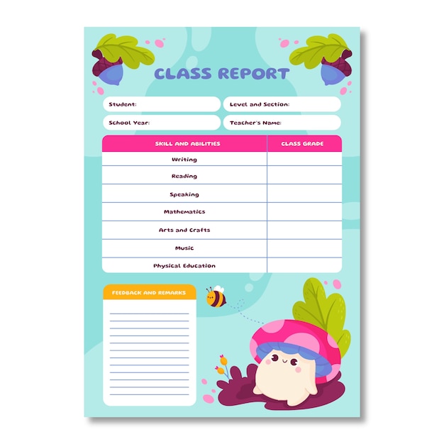 Vector hand drawn report card template