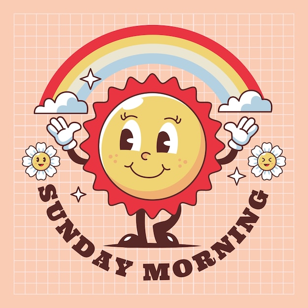 Hand drawn retro sun illustration