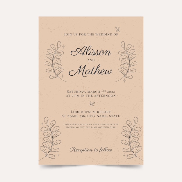 Hand drawn rustic wedding invitations