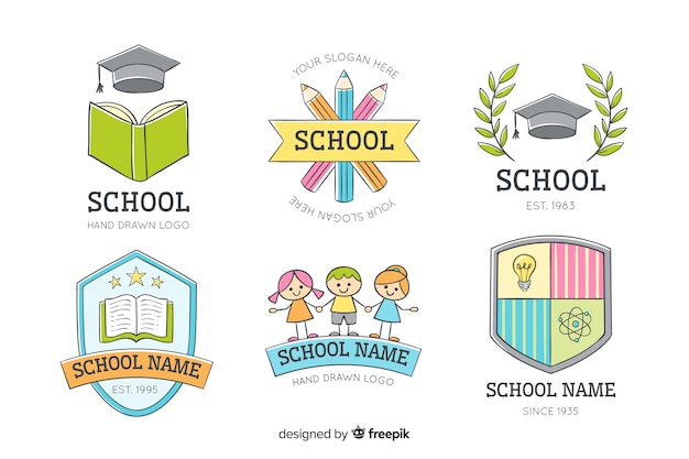 Vector hand drawn school logo collection