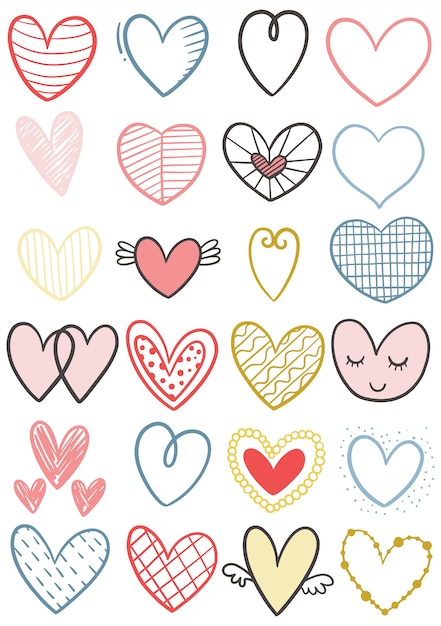 Vector hand drawn scribble hearts