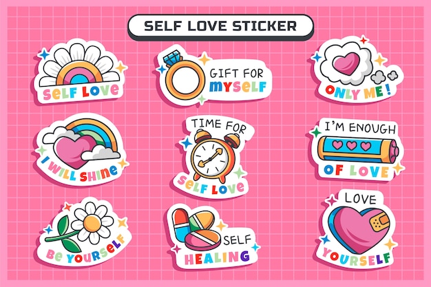 Vector hand drawn self love sticker set