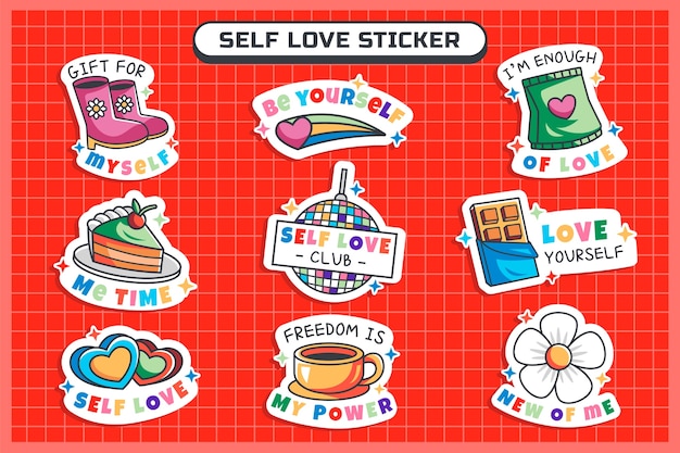 Vector hand drawn self love sticker set