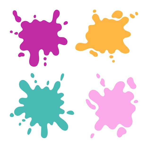 Hand drawn set of color paint splashes Different shapes of Paint splatter and drops ink blobs