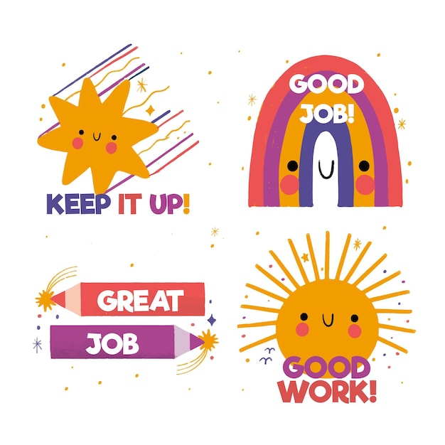 Vector hand drawn set of great job stickers