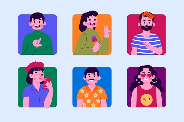 Vector hand drawn social media avatars collection illustration