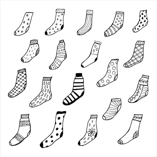 Hand drawn socks in doodle style. Black and white vector illustration
