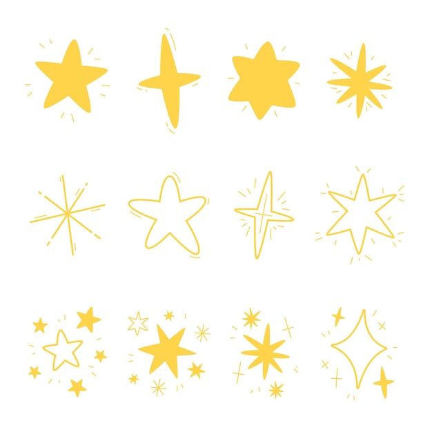 Vector hand drawn sparkling stars collection