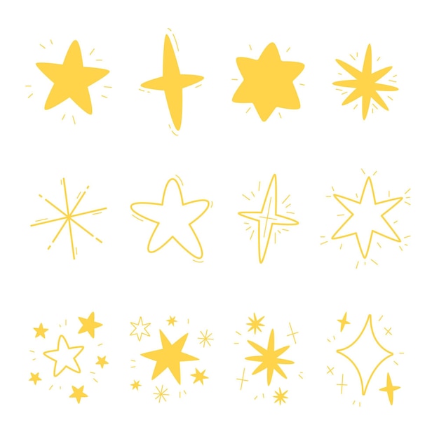 Hand drawn sparkling stars collection