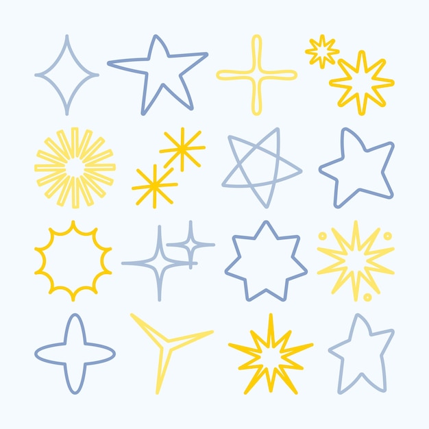 Vector hand drawn stars starburst sparkles and shimmers collection