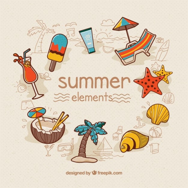 Vector hand drawn summer element collection
