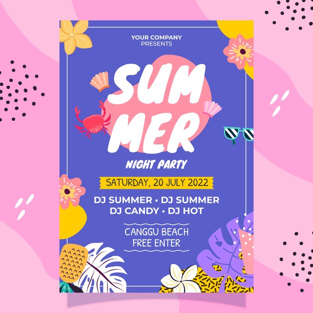 Vector hand drawn summer night party poster design